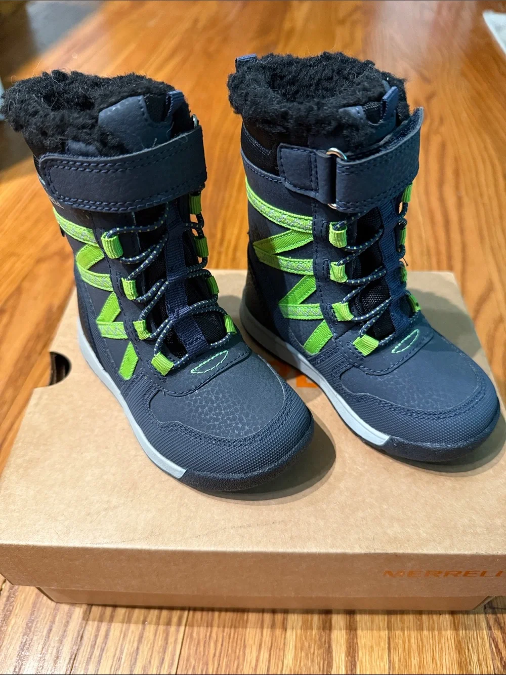 Toddler Merrell Snow Crush Jr Winter Boots - Navy with Green Accents